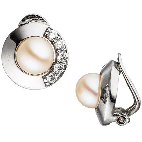 Colfem Ohrclips 925 Silber, Perle, Zirkonia - Bild 1