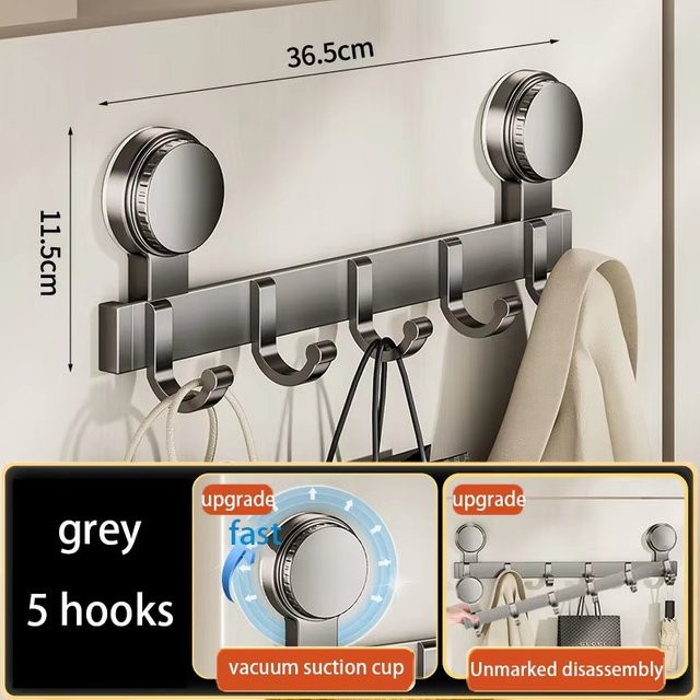 ctzszzmm Wandhaken für die Eingangstür in Silber und Grau mit Saugnapf und Klebehaken ohne Bohren - Bild 1