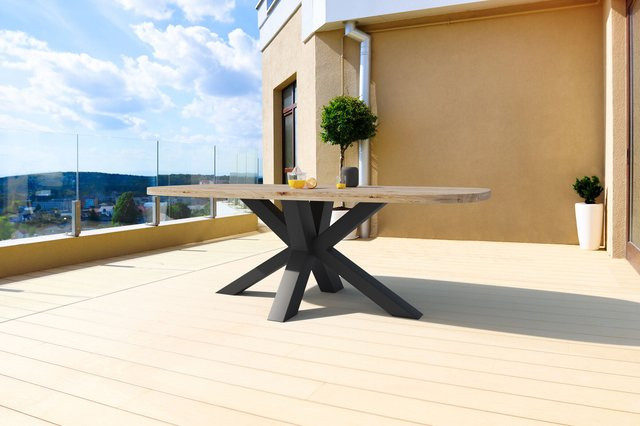 OUTFLEXX Belgium Esstisch aus Aluminium und recyceltem Teakholz in Dark Grey/Natur, rustikal gebürstet mit Kreuz-Gestell, B/T/H: 220 x 100 x 78 cm - Bild 1