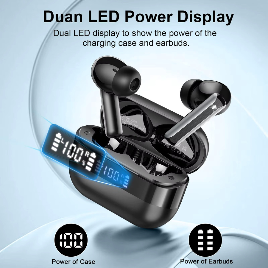 Kuizil Q18 Bluetooth 5.4 Ohrhörer in Schwarz mit LED-Anzeige, 40 Stunden Spielzeit, IP7 Wasserdichtigkeit, HiFi-Sound und ENC-Mikrofon sowie Touch-Control - Bild 2