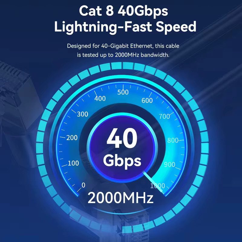 Vention CAT8 Ethernet-Kabel mit 40 Gbit/s und 2000 MHz, RJ45 LAN-Netzwerkkabel in Schwarz, Länge: 5 m - Bild 3