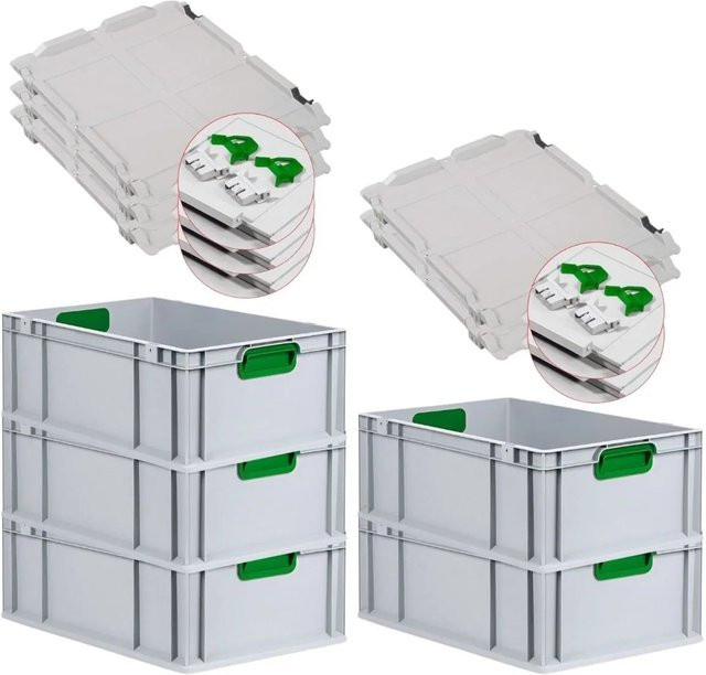 PROREGAL Spar Set 5x Eurobox Nextgen Color mit Scharnierdeckel und Schiebeschnappverschlüssen, Farbe Grün, H x B x T: 22 x 40 x 60 cm - Bild 1
