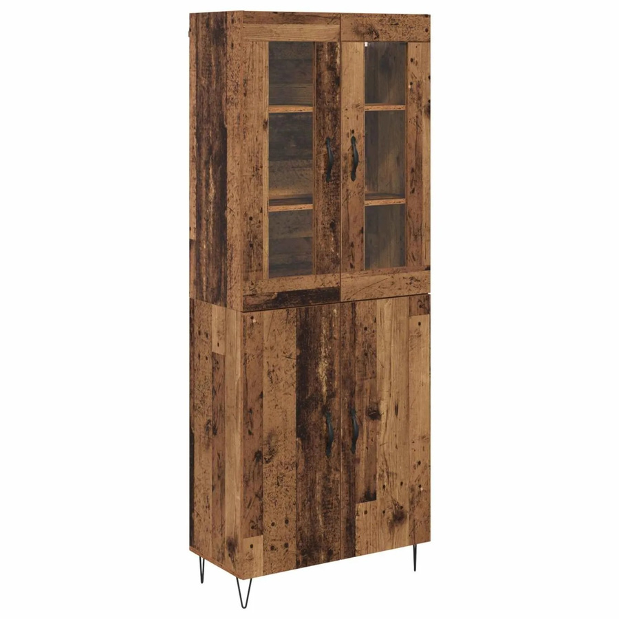 vidaXL Highboard Altholz in Braun mit Glastüren und Regalen, B/T/H: 69,5 x 34 x 180 cm - Bild 2