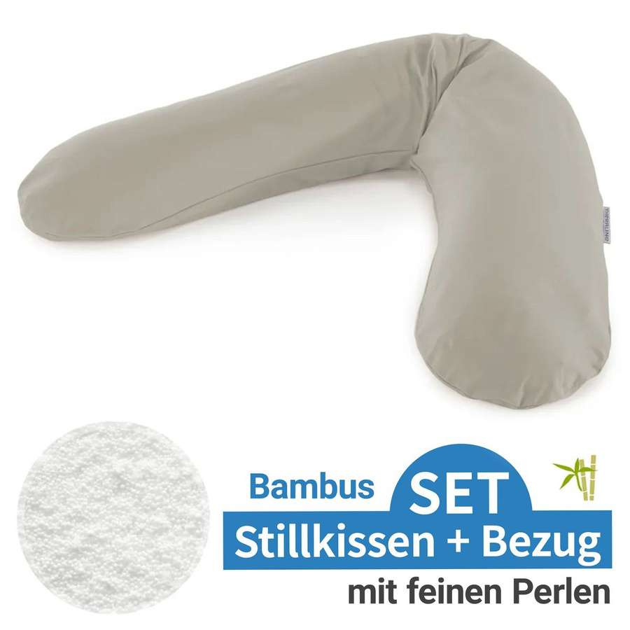 Theraline Stillkissen Das Original mit Mikroperlen-Füllung und Bamboo-Bezug in Lehmgrau, Länge: 190 cm - Bild 1