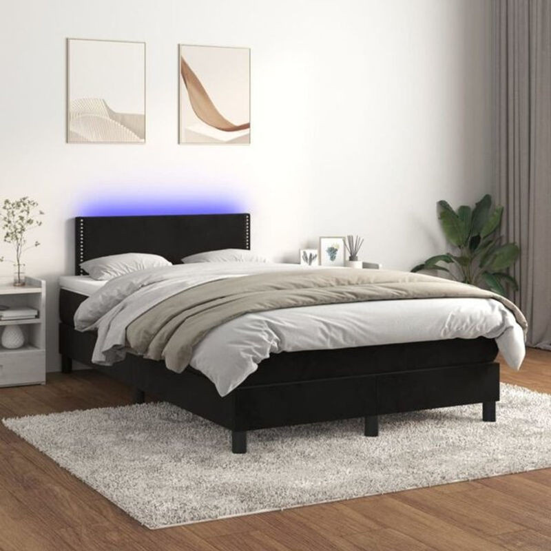 Vidaxl Boxspringbett mit Matratze und LED in Schwarz aus Samt, B/T/H: 120 x 200 x 78 cm - Bild 1