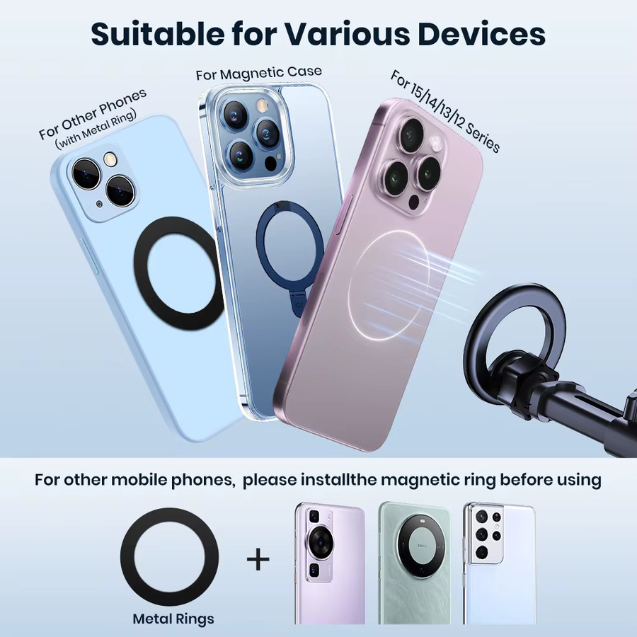 TOPK Magnetischer Autotelefonhalter für MagSafe mit N52 Starkmagnet, Saugnapf für das Armaturenbrett und verstellbarem Teleskoparm, Schwarz - Bild 3