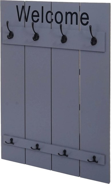 Wandgarderobe MCW C89 Welcome aus Paulowniaholz im Shabby-Look Vintage, Farbe Grau-Blau, B: 91 cm, H: 60 cm - Bild 2