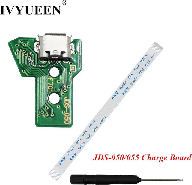 IVYUEEN USB-Ladeanschluss Buchse Platine 12Pin für Dualshock 4 PS4 Controller Flex Flachbandkabel in Grün - Bild 1