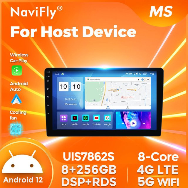 NaviFly Universal Auto Multimedia Video Player mit GPS, 10 Zoll Display, Schwarz - Bild 1