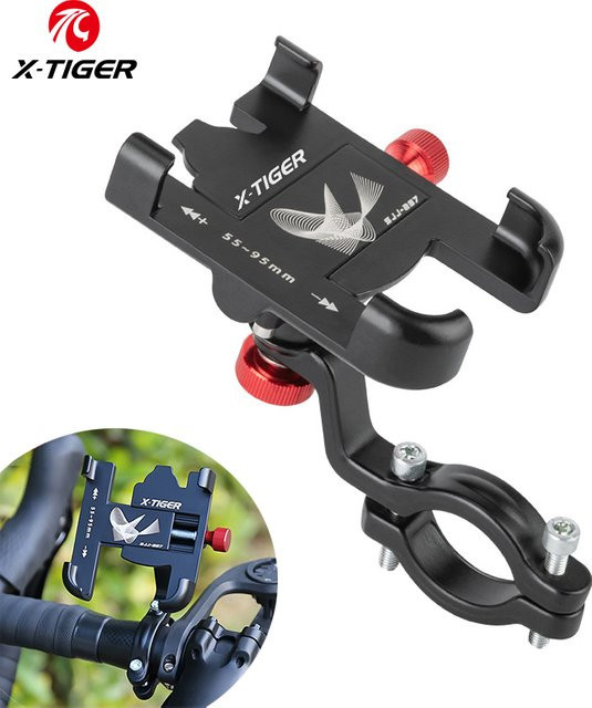 X-TIGER Fahrrad Handyhalterung aus Legierung in Schwarz für Lenker am Fahrrad oder Motorrad mit Anti-Rutsch-Funktion - Bild 1