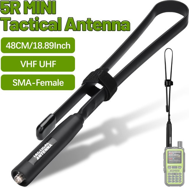 ABBREE Mini CS Taktische Antenne mit SMA-Buchse, Dualband VHF UHF 144/430 MHz, faltbar, Schwarz, für Baofeng UV-5R Mini 5 Walkie Talkie - Bild 1