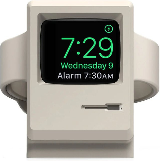Silikon Ladestation Halterung für Apple Watch im Retro Computer Design, Weiß - Bild 1