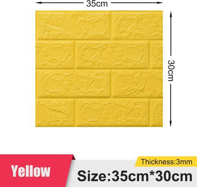 Selbstklebende 3D Schaumstoff Tapete in Ziegeloptik, wasserdicht und feuchtigkeitsbeständig, Farbe: Gelb, B/H: 35 x 30 cm - Bild 1