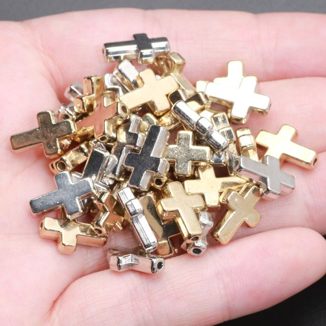 Laudsong Perlen Kreuz, Gold Silber Farbe, Acryl, 9x13mm, Unisex - Bild 1