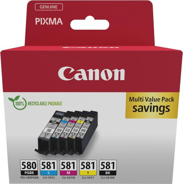 Canon Original Tinten Multipack PGI-580BK/CLI-581 für PIXMA Drucker, 5er-Pack in Schwarz, Cyan, Magenta, Gelb und Pink - Bild 2