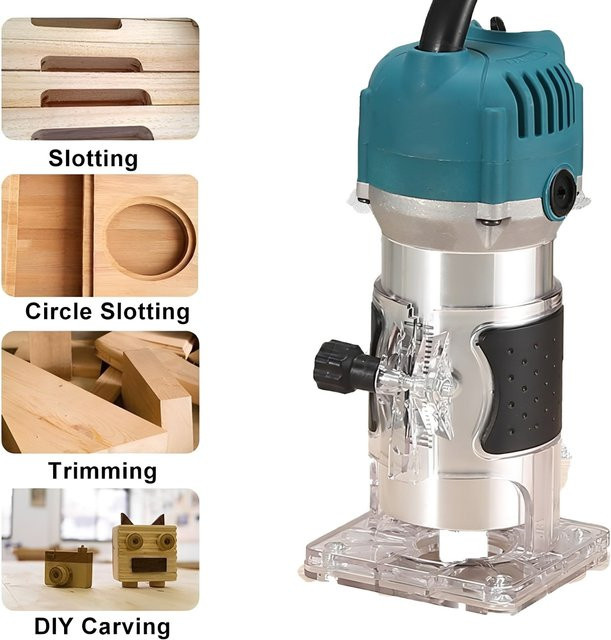DWiusty Elektrische Oberfräse mit 800W und 30000 RPM, Holzfräse und Trimmer mit 1/4 Zoll Aufnahme für die Holzbearbeitung - Bild 1