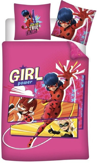 Miraculous Ladybug Kinderbettwäsche Set aus Baumwolle in Pink mit Bettbezug Breite: 140 cm, Höhe: 200 cm und Kissenbezug Breite: 65 cm, Höhe: 65 cm - Bild 1