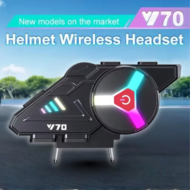 Velev 2026 Y70 Motorrad Bluetooth Helm Headset in Schwarz mit bunten Lichtern, IPX6 wasserdicht und Dual Connection für 2 Telefone - Bild 1
