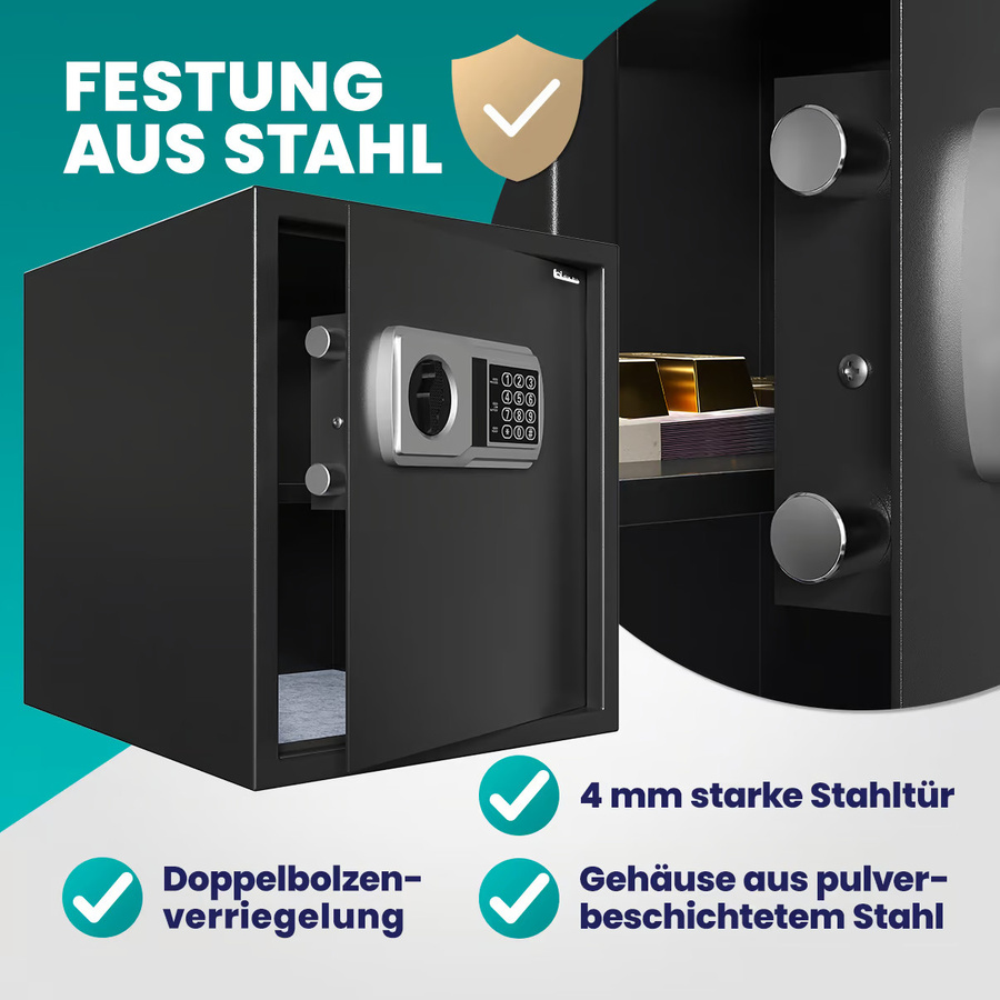Elektrischer Tresor Deuba Schwarz B/T/H: 40 x 35 x 40 cm mit Licht - Bild 2