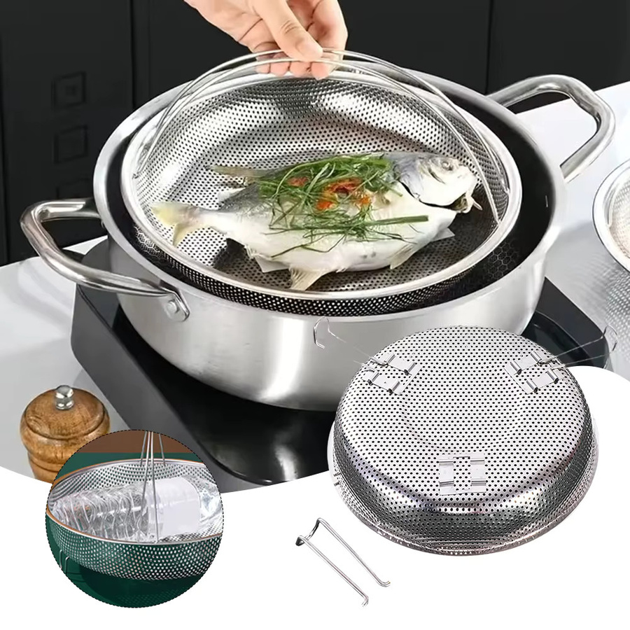Multiyilego Feinmaschiges Sieb in Silber mit abnehmbarem Ständer für Reis, Obst und Gemüse, rund - Bild 2
