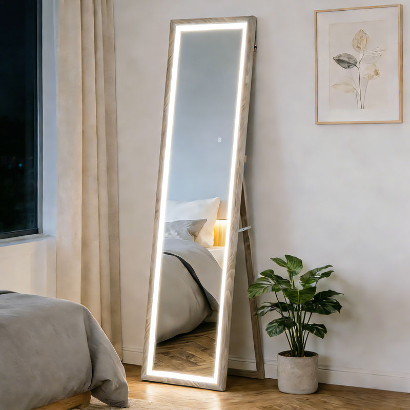 HOMCOM Ganzkörperspiegel mit LED-Beleuchtung und Touch-Steuerung, Standspiegel und Wandspiegel in Grau, B: 40 cm, H: 160 cm - Bild 2