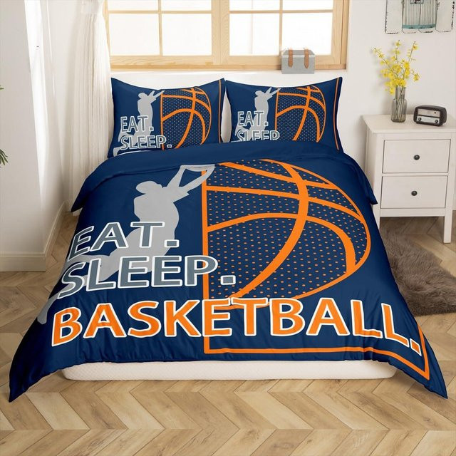 Cartoon Basketball Bettwäsche-Set für Einzelbetten, buntes Bettbezug-Set mit Kissenbezug für Jungen und Teenager, B/H: 135 x 200 cm - Bild 1