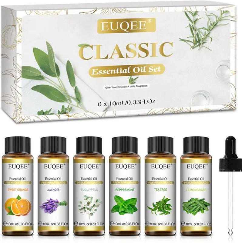 EUQEE Aromatherapieöl Set mit Teebaum, Zitronengras, Lavendel, Eukalyptus, Pfefferminze und süßer Orange für den Diffusor, 10 ml - Bild 1