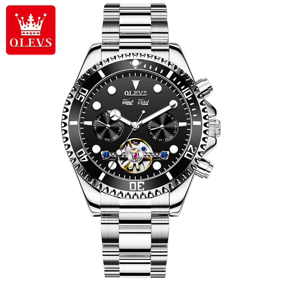 OLEVS Armbanduhr Automatik, Edelstahl, Schwarz, Herren - Bild 6