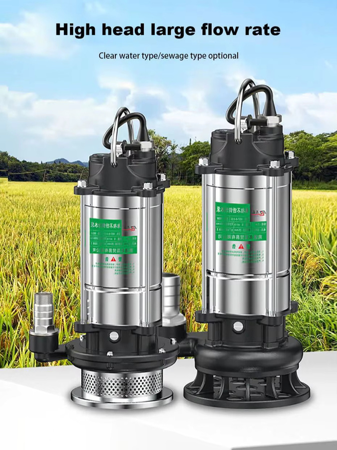 Selbstansaugende Tauchpumpe aus Edelstahl für Landwirtschaft und Garten zur Bewässerung und Entwässerung, 220V, Silber - Bild 4