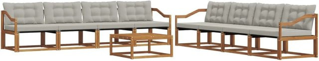 vidaXL Outdoor-Sofagarnitur 9-teilig aus Akazienholz mit Textilene und Kissen in Natur und Hellgrau - Bild 1