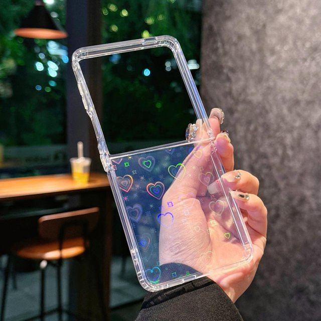 Aurora Glitzer Herz Transparente Hülle für Samsung Galaxy Z Flip 7 6 4 3 mit Laser Bling Gradient Effekt in Grau - Bild 1