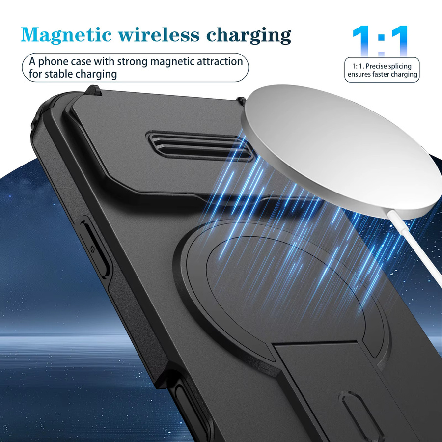 Stoßfeste Rüstung Flip Kamera Handyhülle mit Magnetic Stand für Apple iPhone 17 16 15 14 13 12 11 Pro Max Plus 16E Air in Schwarz und Rot - Bild 2