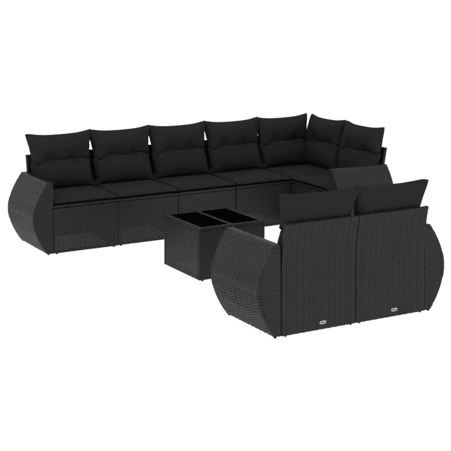 vidaXL 9-tlg Garten-Sofagarnitur aus Poly-Rattan mit Kissen in Schwarz - Bild 2