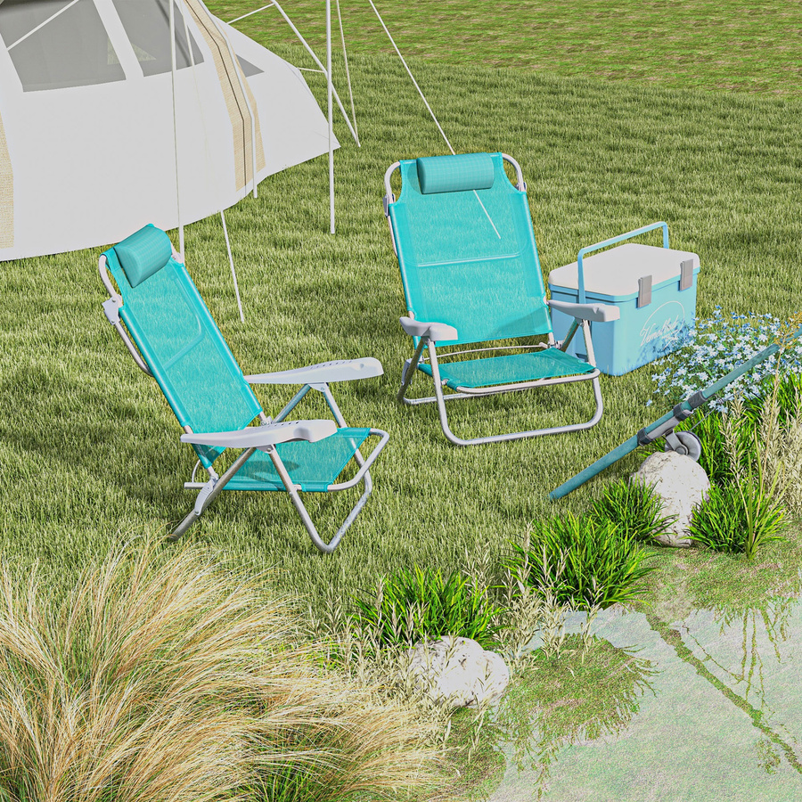 Outsunny 2er Set klappbare Campingstühle mit 6-fach verstellbarer Netzrückenlehne und Kopfstütze, grün und türkis, bis 120 kg belastbar - Bild 2