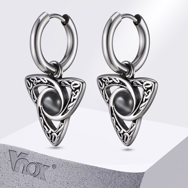Vnox Creolen Edelstahl, schwarzer Opalstein, geometrisch, Unisex - Bild 1
