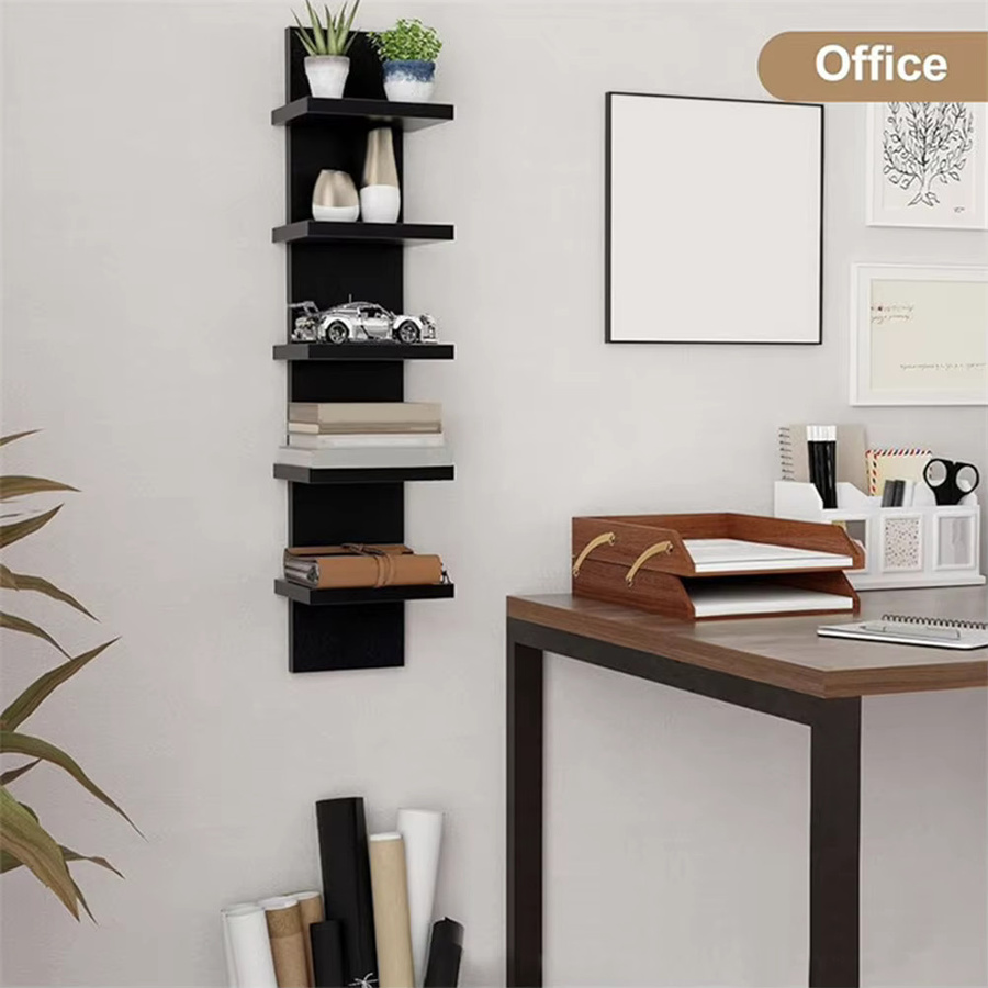 5-stufiges Wand-Bücherregal aus Holz in Schwarz, schwebendes Wandregal für Küche und Badezimmer - Bild 4