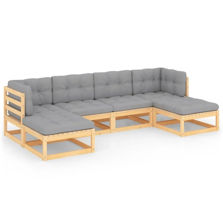 vidaXL 6-tlg Garten-Lounge-Set aus massivem Kiefernholz in L-Form mit grauen Polsterkissen - Bild 2