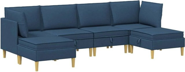 vidaXL Wohnzimmergarnitur aus Stoff in Blau mit 6 Modulen und Kissen - Bild 1