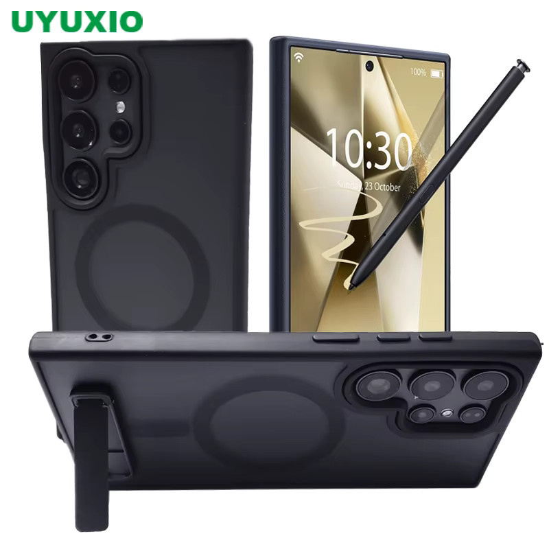 UYUXIO Magnetische Handyhülle mit Ständer für Samsung Galaxy S25 Ultra S24 S23 FE S22 Matte Cover in Schwarz - Bild 2