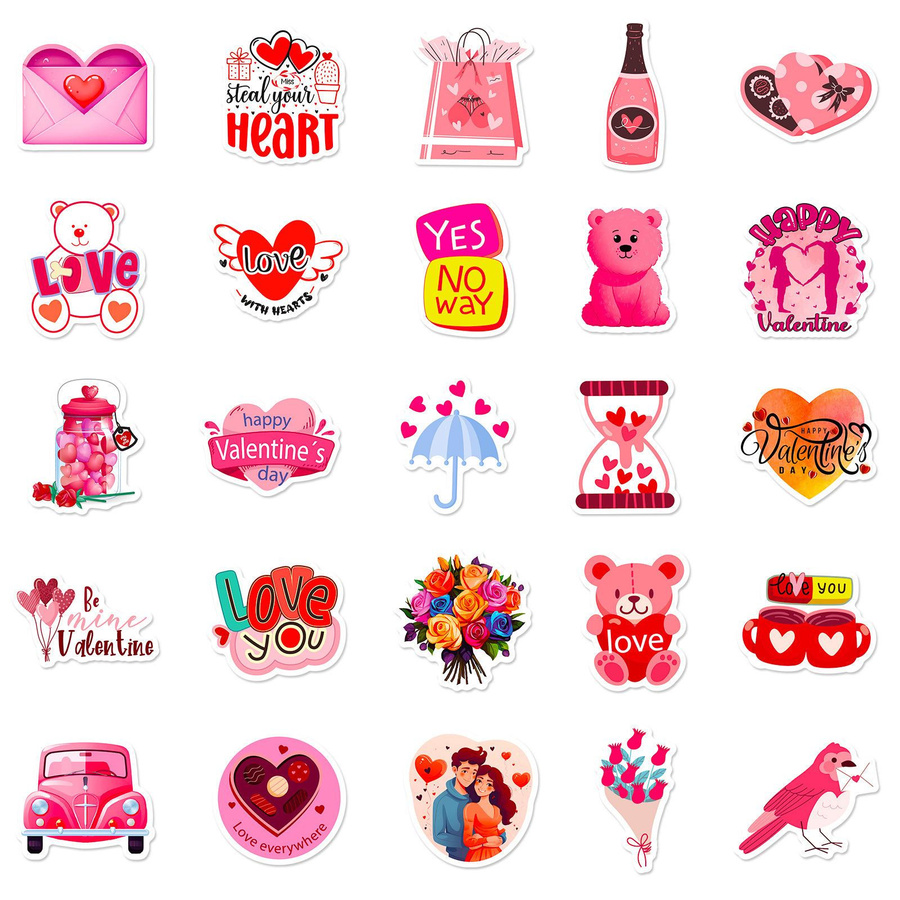 50 Valentinstag Sticker Cartoon Süßer Valentinstag Doodle Laptop Schreibwaren Sticker - Bild 2