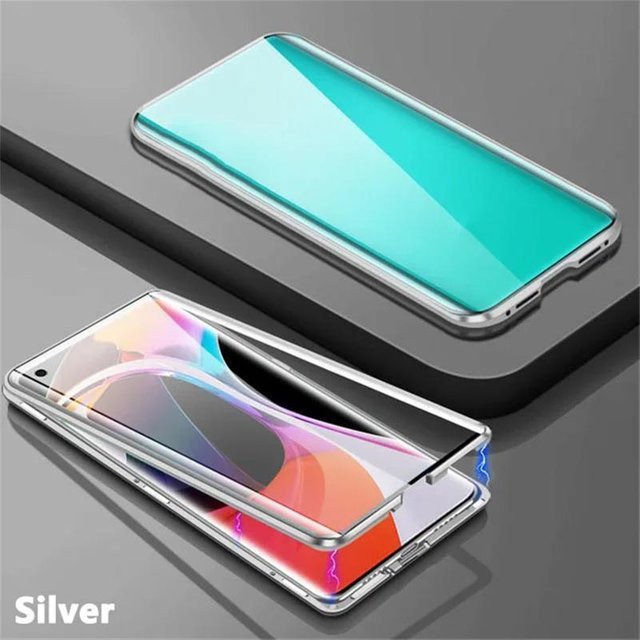 360 Grad Magnetische Metall-Schutzhülle für Samsung Galaxy A26 A56 A55 A54 A53 A52 A06 mit beidseitiger Glasabdeckung in Transparent/Silber - Bild 1