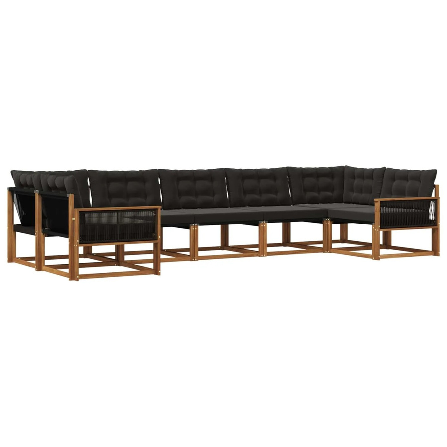 vidaXL Outdoor-Sofagarnitur L-Form aus Akazienholz mit 7 Textilene-Kissen in Natur und Schwarz - Bild 2