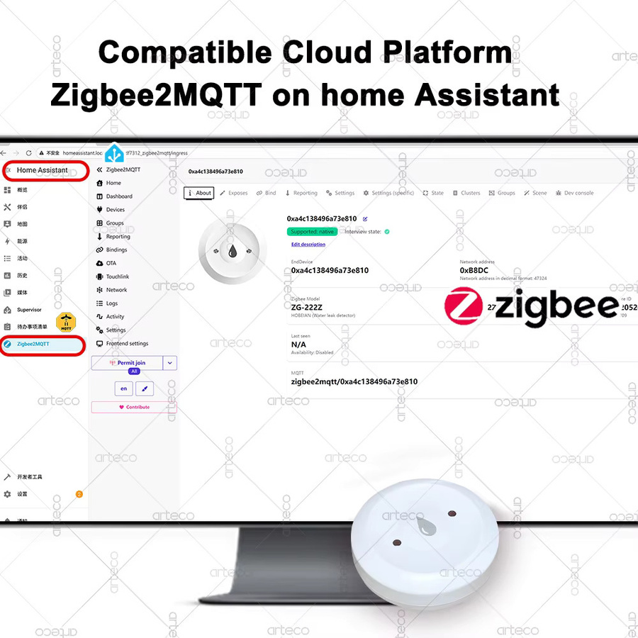 Tuya Smart Zigbee Wasser Sensor in Weiß zur Leckage-Erkennung mit App-Fernüberwachung und Gateway-Unterstützung - Bild 3