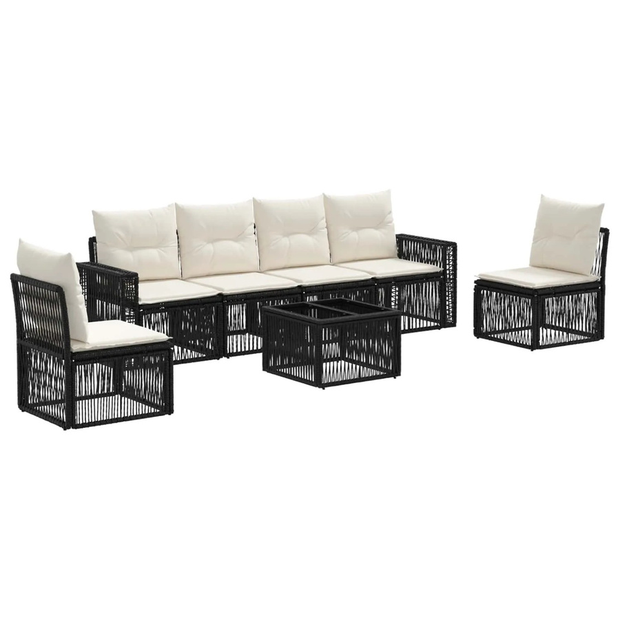 vidaXL Gartensofa-Set 7-teilig aus Poly-Rattan in Schwarz und Cremeweiß mit L-Form, Polsterung und Couchtisch für Garten und Terrasse - Bild 2