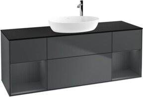 V&B Waschtischunterschrank Finion mit Wandbeleuchtung, Schwarz lackiert, Breite: 160 cm, Tiefe: 50,1 cm, Höhe: 50,1 cm - Bild 1