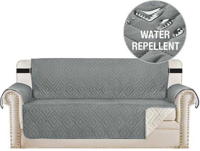 Lellen Sofabezug aus kariertem Stoff in Grau, wasserabweisend und rutschfest, 1 Sitz mit Breite: 53 cm - Bild 1