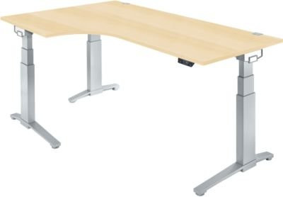 Schäfer Shop Genius ERGOSTYLE S Schreibtisch elektrisch höhenverstellbar, Ahorn-Dekor/weißaluminium, B: 200 cm, T: 80 cm, H: 64,5-130,5 cm - Bild 1
