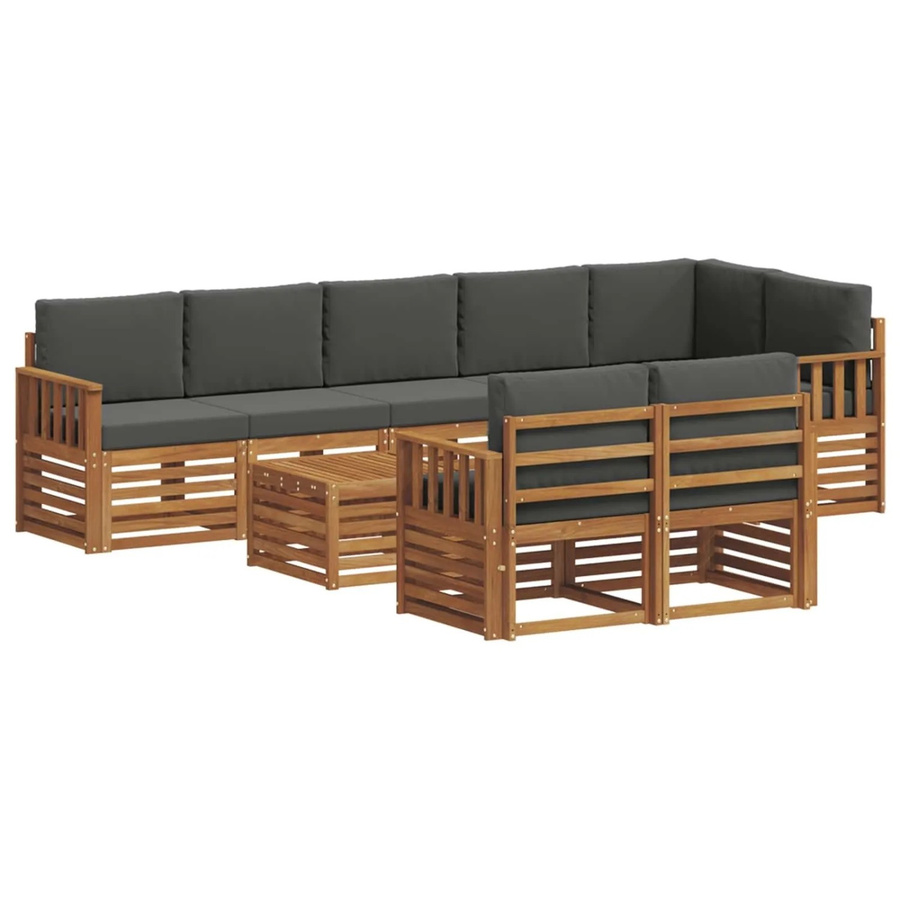 vidaXL Sofagarnitur 9-teilig in U-Form aus Massivholz Akazie mit Polstern in Anthrazit und Natur - Bild 2