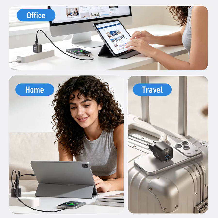 ASOMETECH 33W GaN USB-C Ladegerät mit Dual-Ports in Schwarz für iPhone, iPad und Samsung - Bild 3