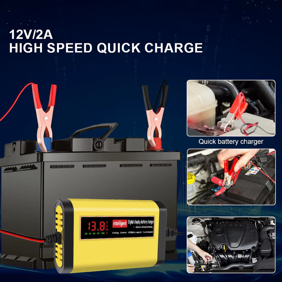 Intelligentes Autobatterie-Ladegerät mit 2 A, vollautomatisches Ladegerät in 3 Stufen für Blei-Säure, AGM und GEL Batterien, Gelb - Bild 2